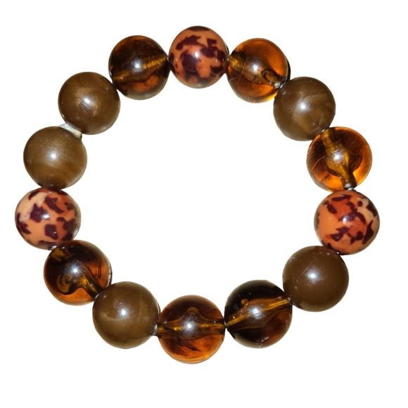 6" Brown Leapord Vintage Stretchy Beaded Bracelet L8 - Picture 1 of 2
